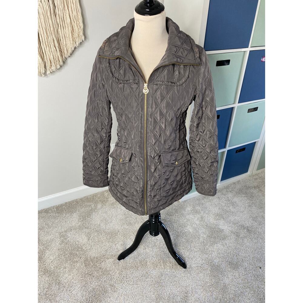 Michael Kors Taupe Tan Brown Quilted Barn Chore Coat Puffer Jacket Small